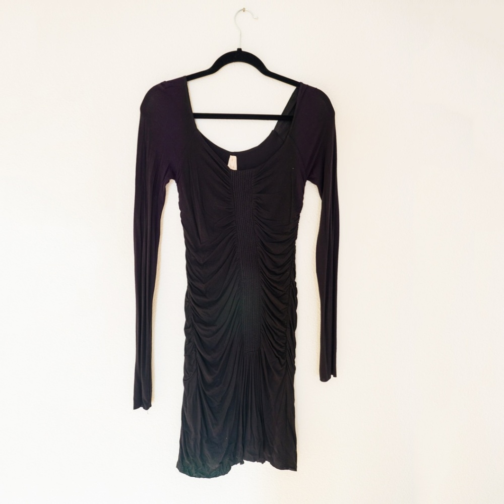 Bailey 44 Black Ruched Dress Long Sleeve